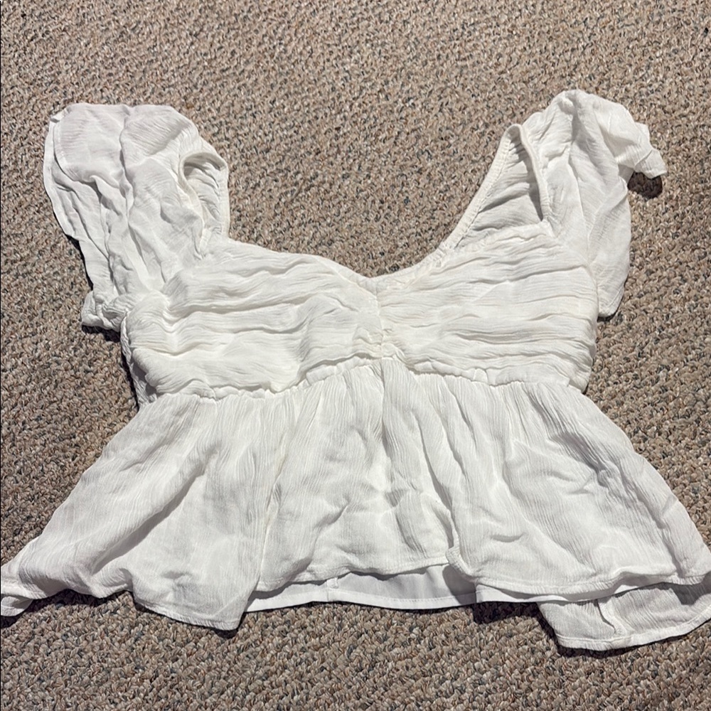 Hollister White Ruched Ruffled Peplum Blouse - Picture 1 of 3